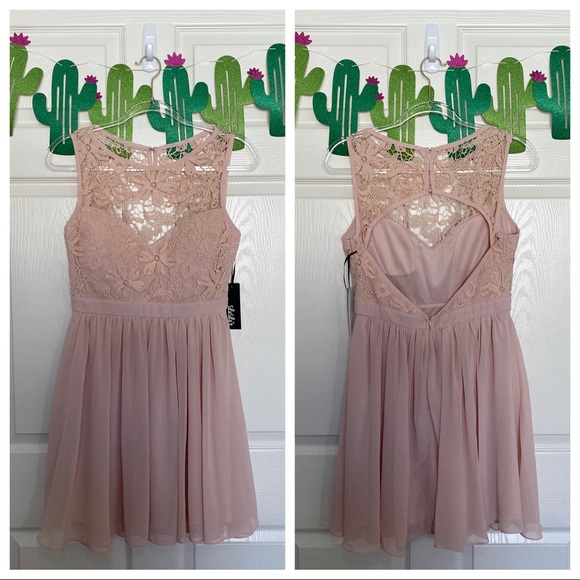 NWT Lulu’s Blush Pink Lace Open Back Party Dress - Picture 2 of 10